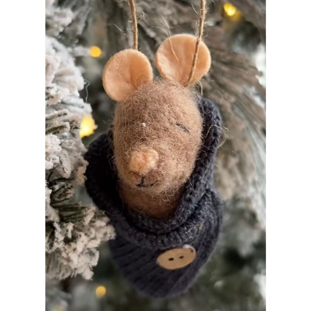 Wool Knitted Mouse Ornament Brown